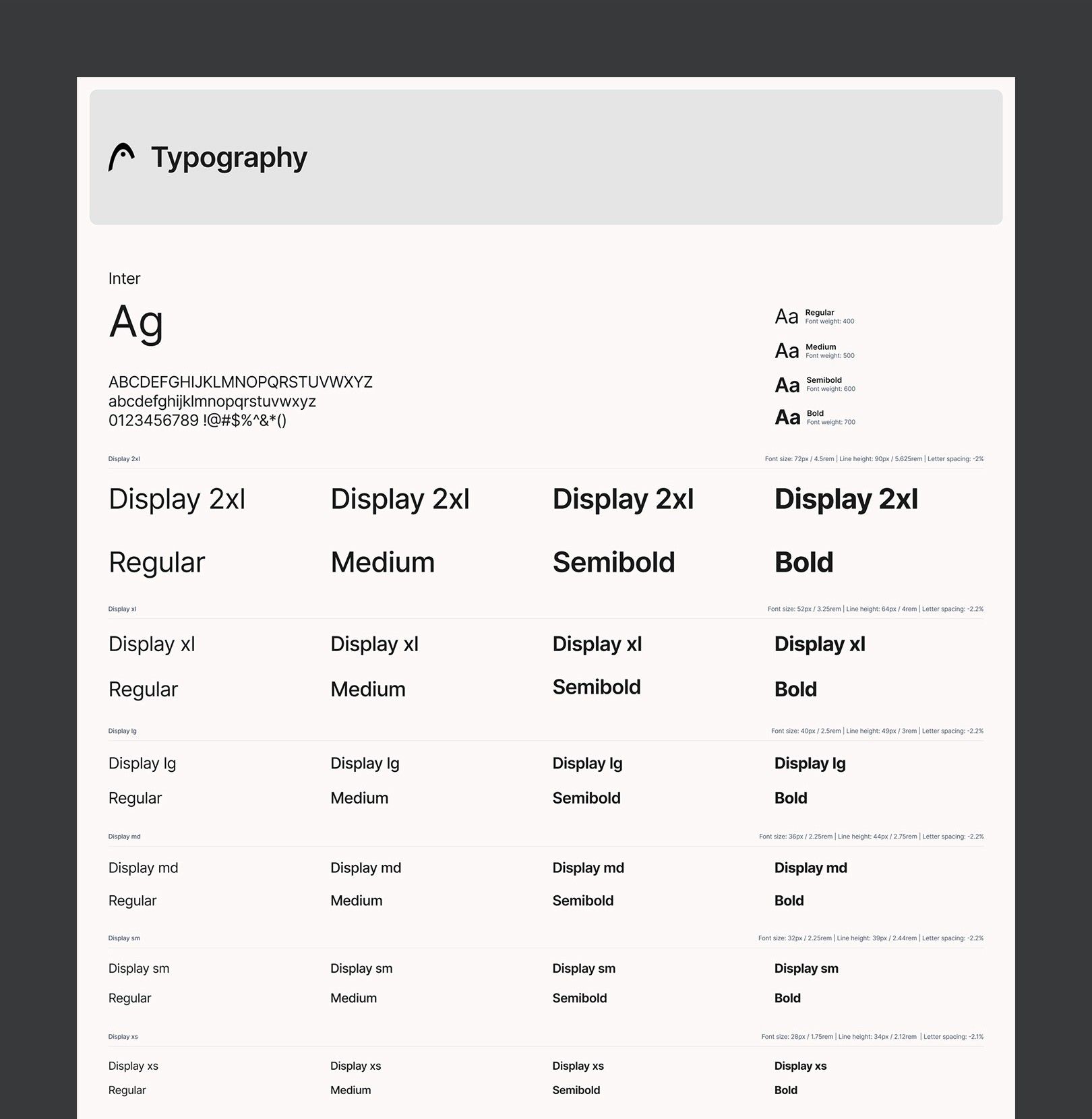 Typography scale in the HEAD.com design system