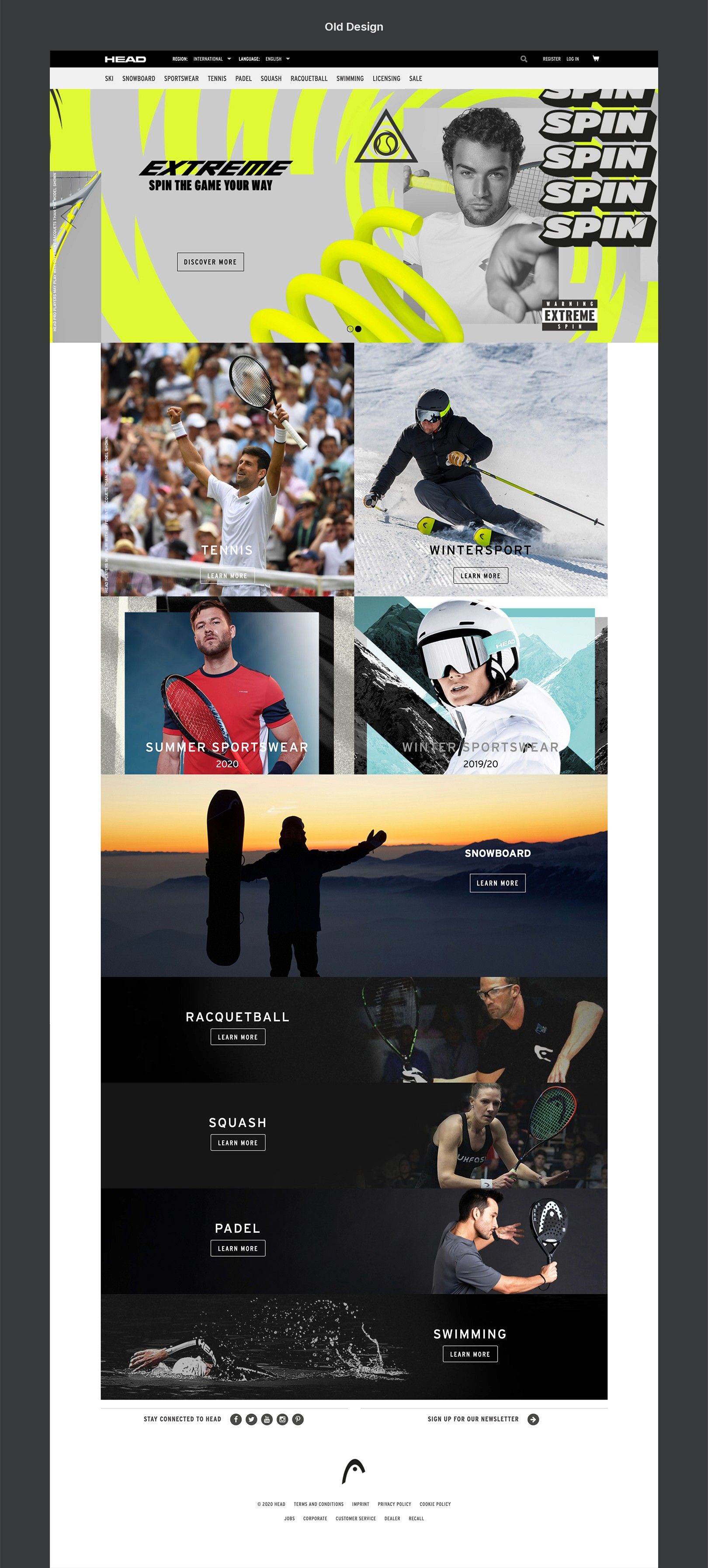 The original HEAD.com homepage, a long catalogue-style page