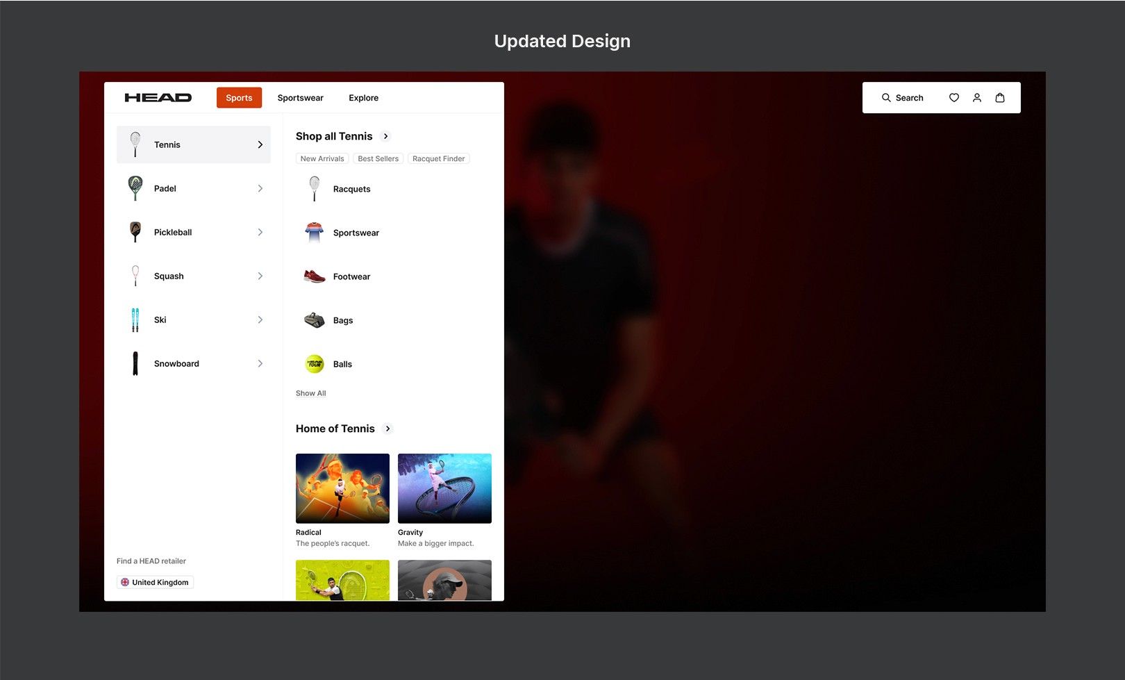 The updated navigation with visual category cards