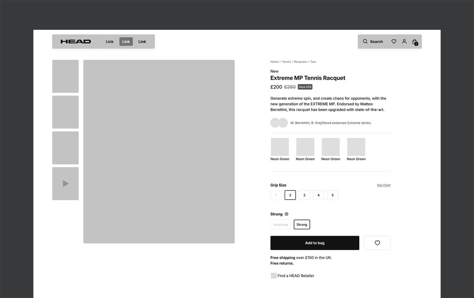 Low-fidelity wireframe of the new product page