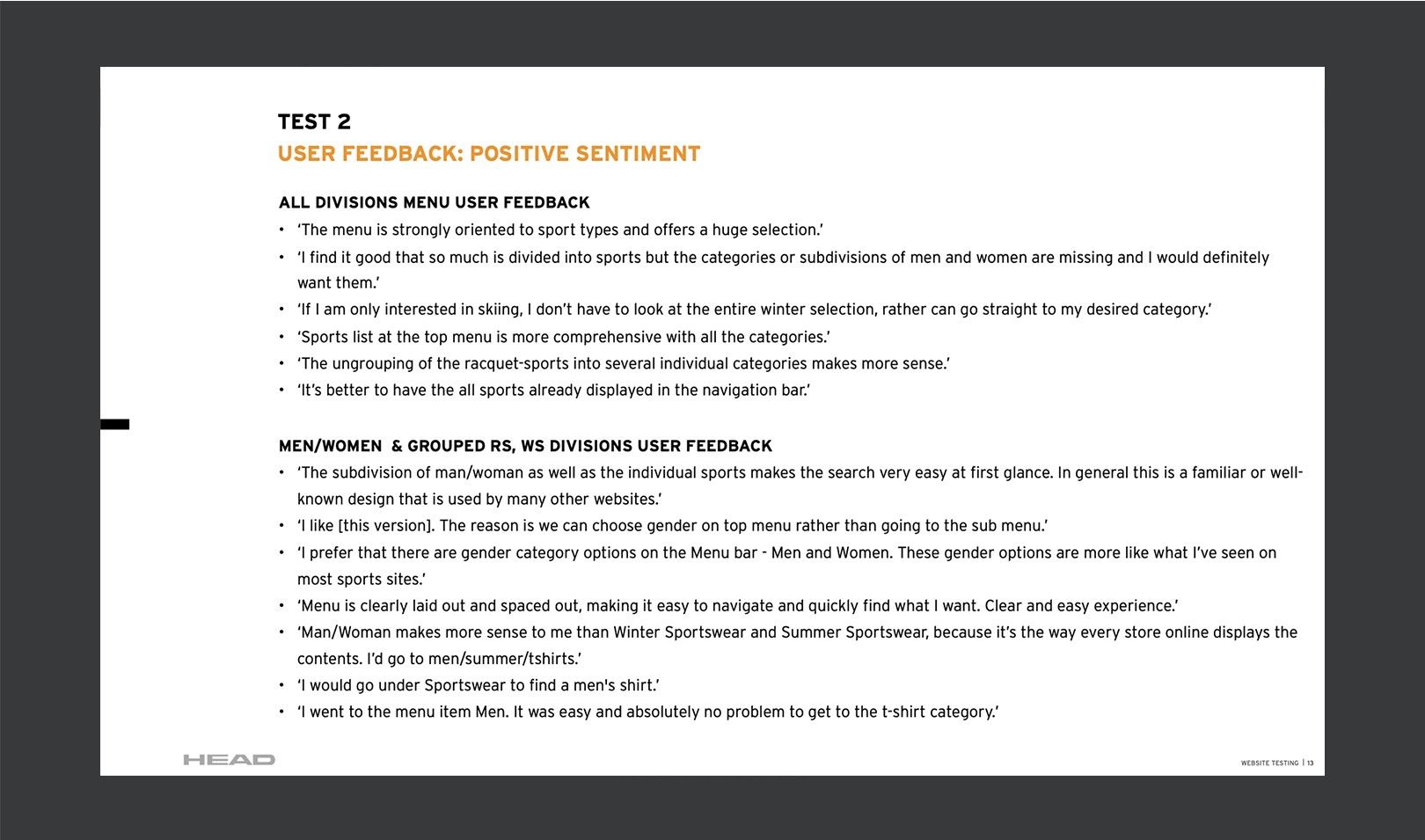 Summary of user feedback on the menu structures