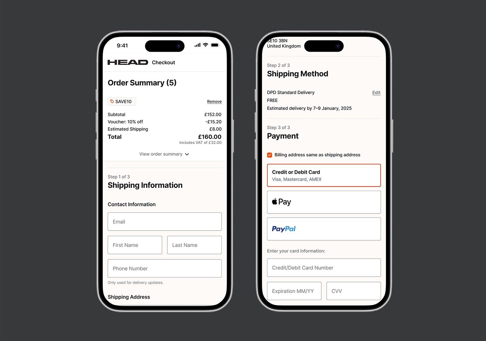 The new mobile checkout: order summary, then shipping and payment